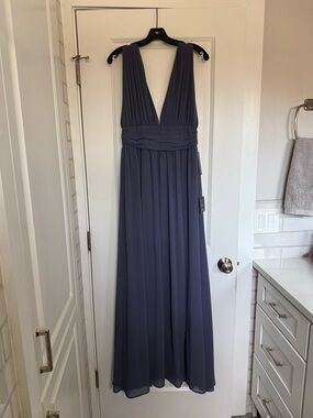 Lulu's Slate Blue V-Neck Chiffon Maxi Dress